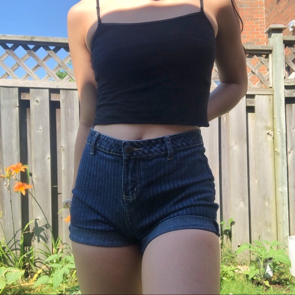 Nevada Dark-Wash Pinstriped Denim Shorts - Picture 2 of 3